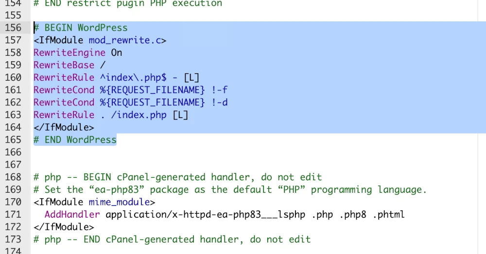 add wordpress rewrite rules to .htaccess