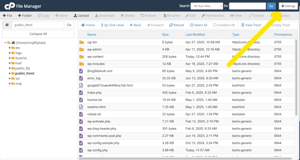 cpanel file manager settings