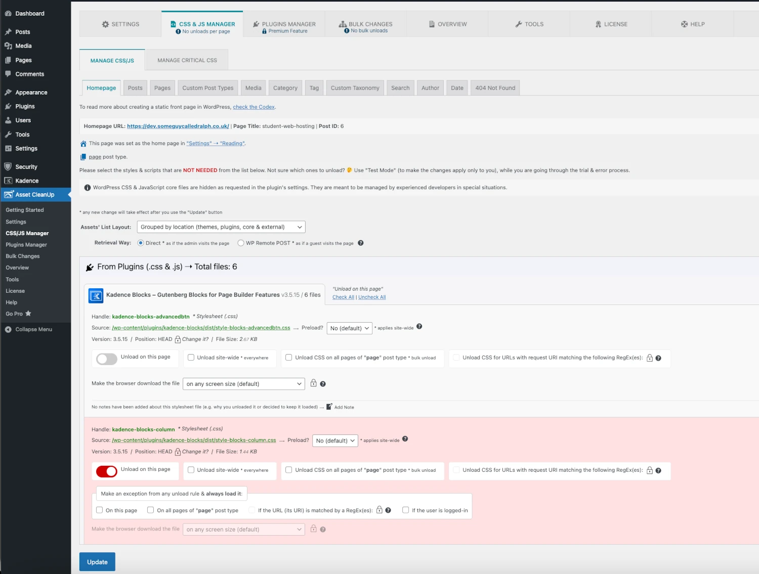 asset clean up wordpress css js manager
