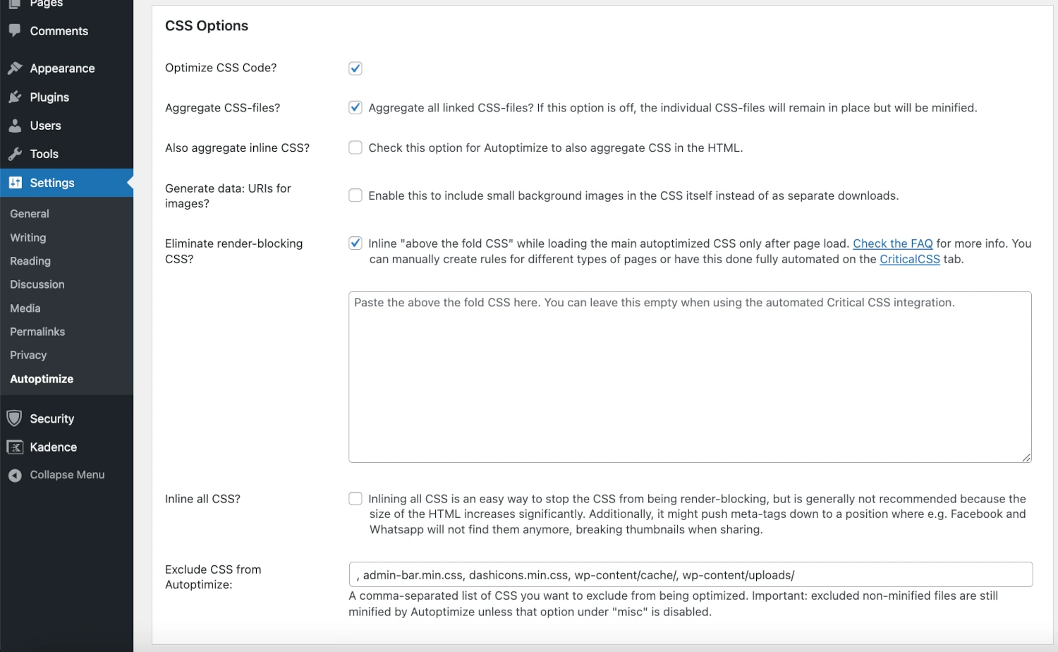 autoptimize wordpress eliminate render blocking css