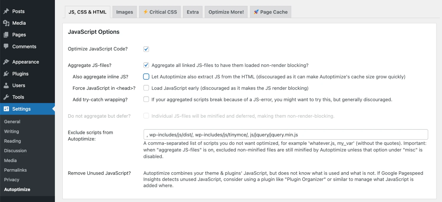 autoptimize wordpress eliminate render blocking js