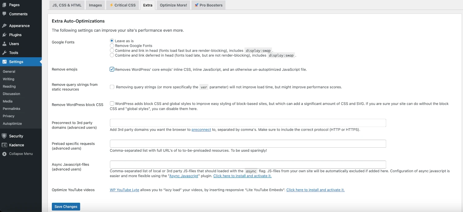 autoptimize wordpress eliminate render blocking resources