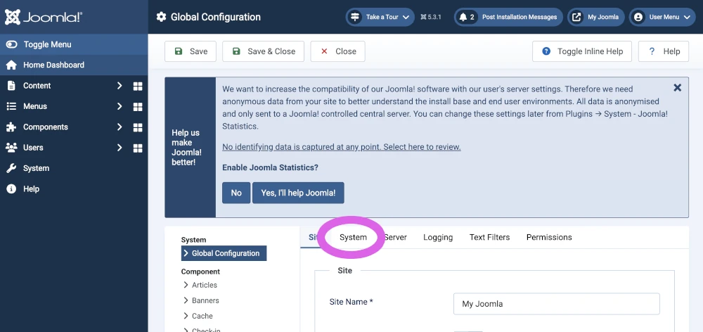 joomla configure object caching