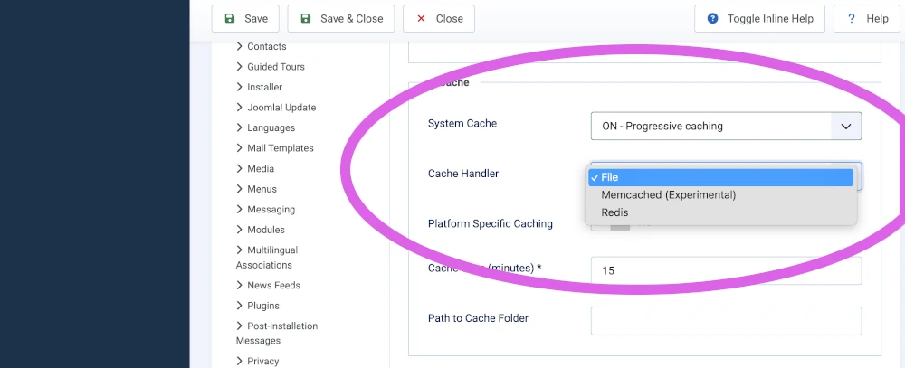 joomla enable object caching