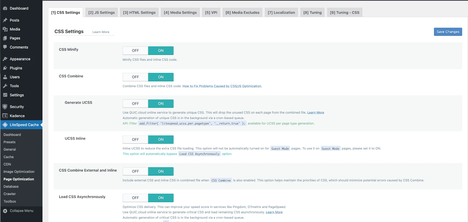 litespeed cache wordpress eliminate render blocking css