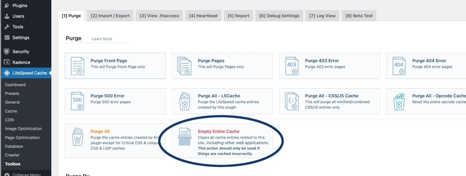 litespeed cache wordpress purge cache