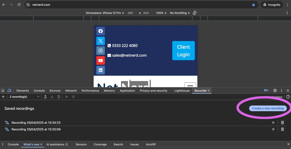 chrome developer tools recording