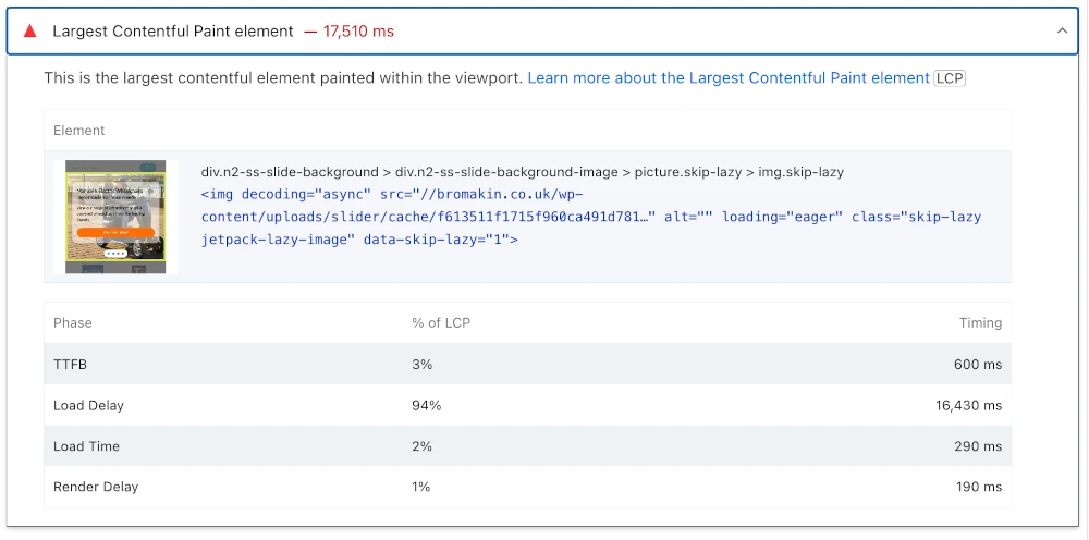 lcp image pagespeed insights