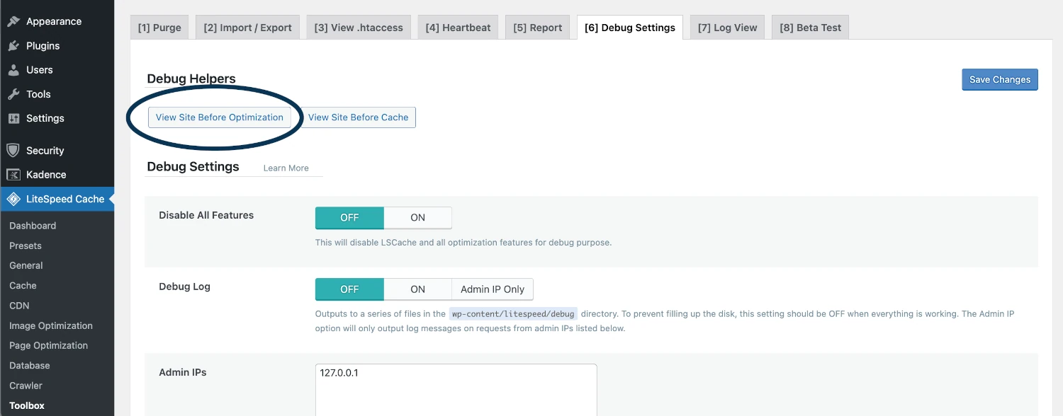 Litespeed cache debug wordpress
