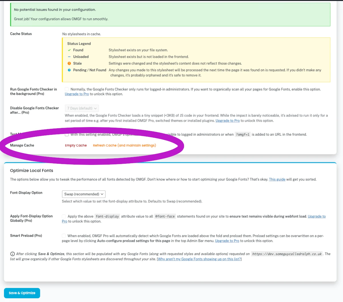 OMGF plugin for WordPress purge cache