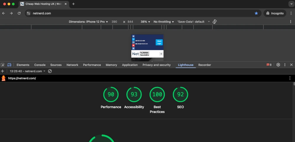 chrome lighthouse results