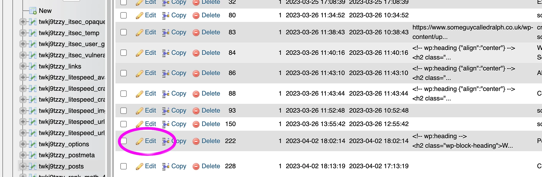 edit database table row phpmyadmin