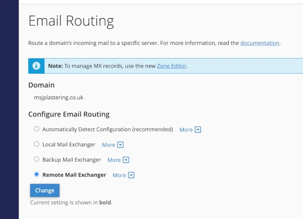 cpanel remote email routing