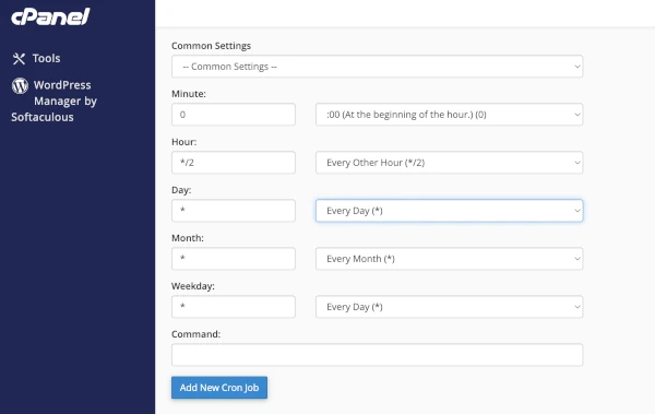 cpanel cron jobs specify frequency